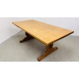 A MODERN OAK REFECTORY TABLE LENGTH 182CM. WIDTH 90CM. HEIGHT 73CM.