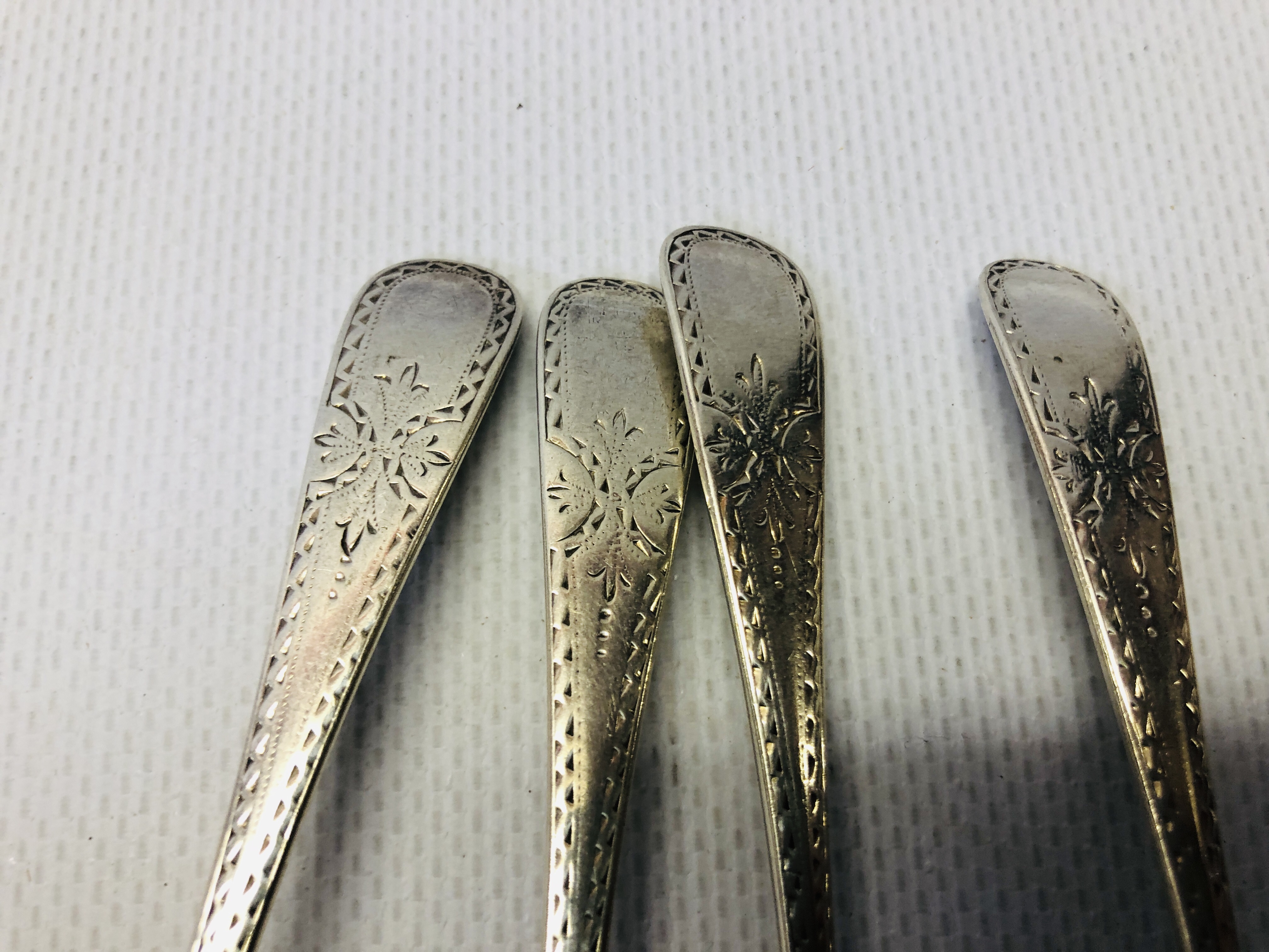 FIVE BRIGHT-CUT SILVER TEASPOONS, - Image 5 of 9