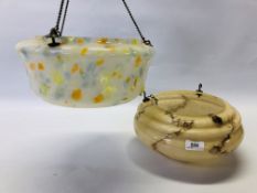 2 1950/1960'S COLOURED GLASS LAMP SHADES.