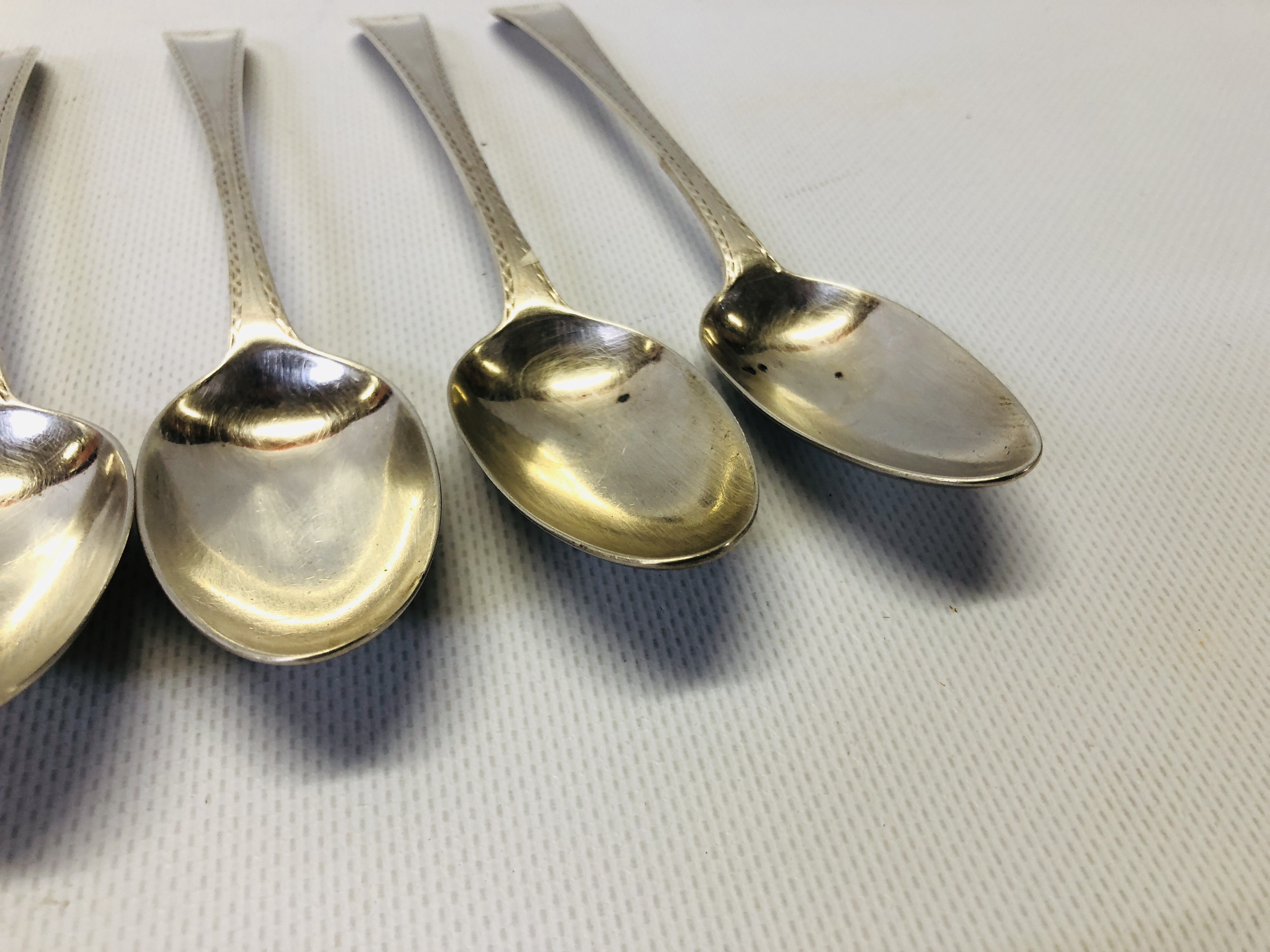 A SET OF 6 BRIGHT-CUT SILVER DESSERT SPOONS, WILLIAM SUMNER, - Image 4 of 9