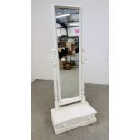 A MODERN WHITE FINISH CHEVAL DRESSING MIRROR.