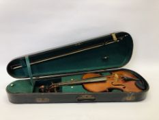 A VINTAGE VIOLIN AND BOW WITH ORIGINAL LABEL "THE PAGANINI" SPECIAL ORCHESTRAL VIOLIN ALONG WITH A