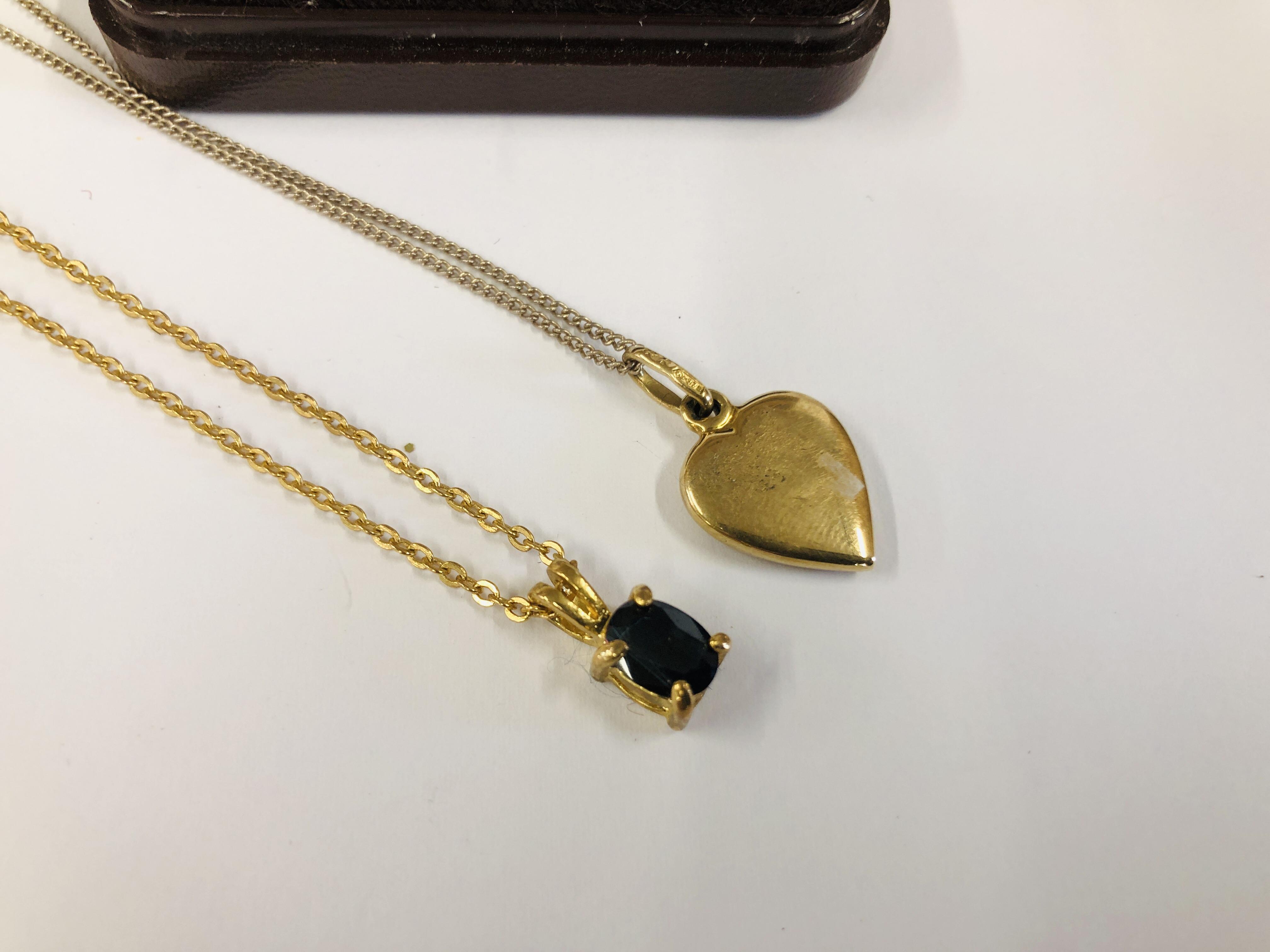 YELLOW METAL SINGLE STONE PENDANT AND NECKLACE, 9CT GOLD HEART PENDANT ON A SILVER CHAIN, - Image 2 of 10