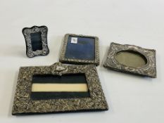 A GROUP OF FOUR ANTIQUE SILVER PHOTO FRAMES TO INCLUDE AN ART NOUVEAU EXAMPLE