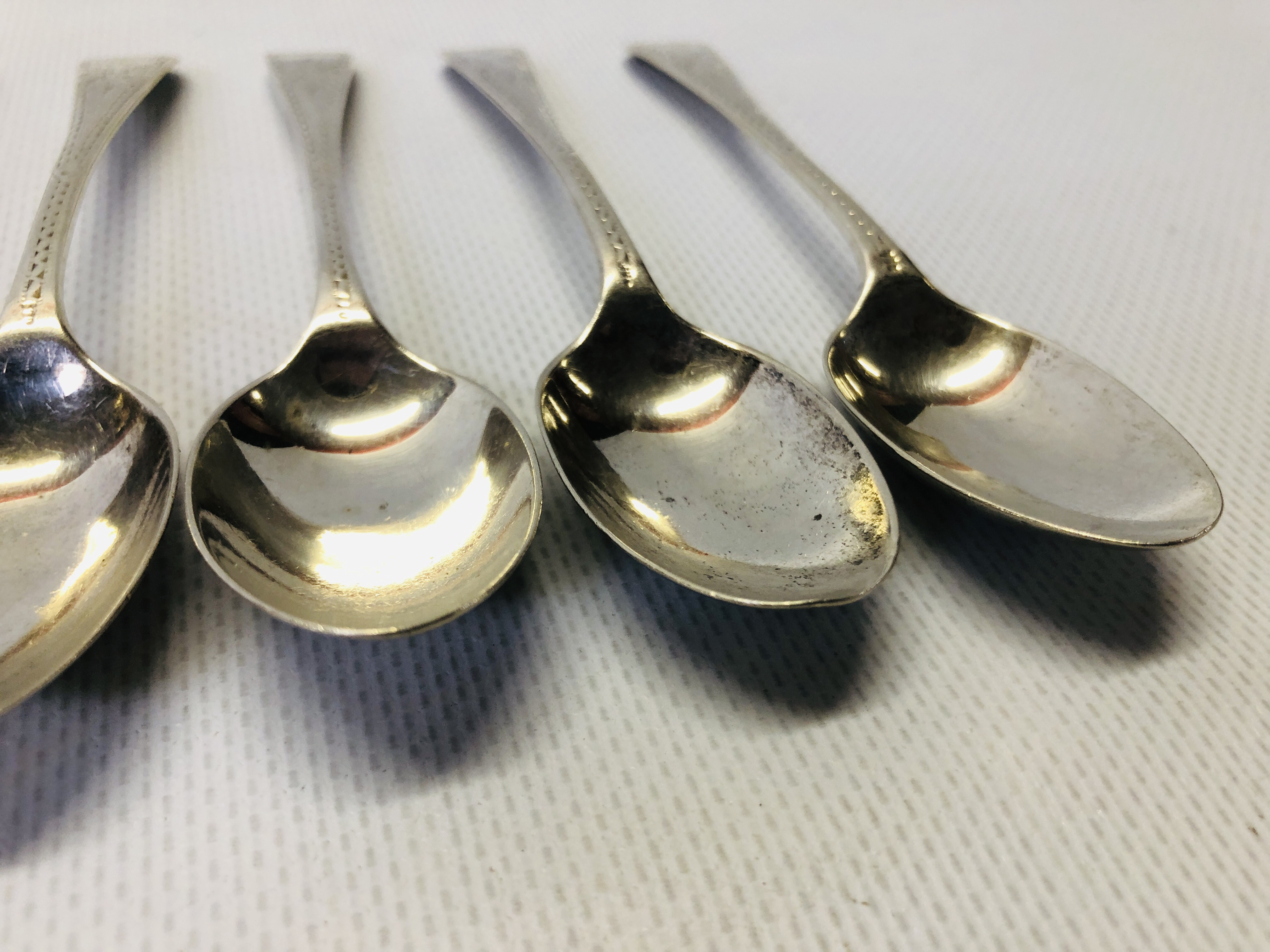 FIVE BRIGHT-CUT SILVER TEASPOONS, - Image 3 of 9