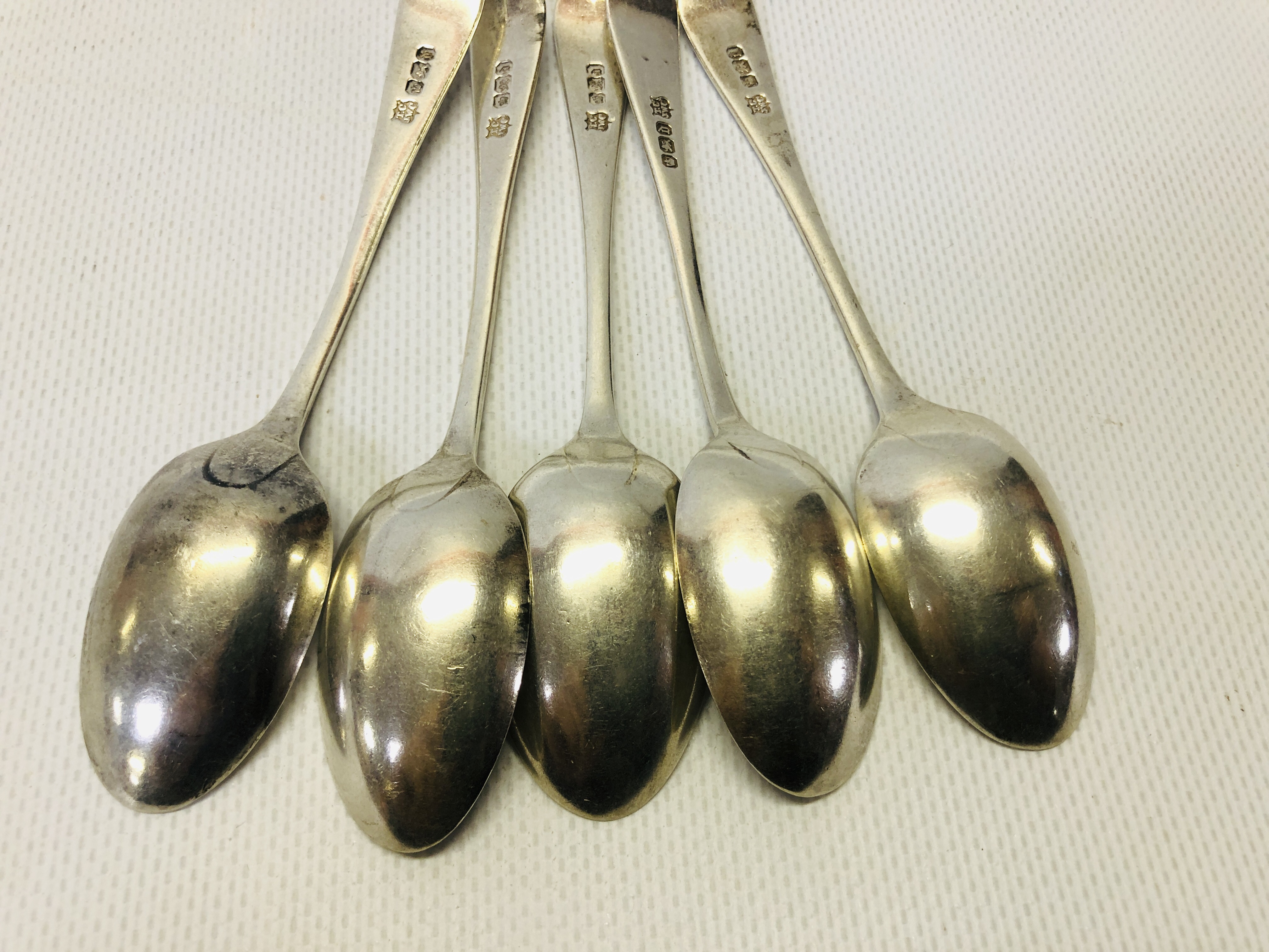 FIVE BRIGHT-CUT SILVER TEASPOONS, - Image 8 of 9