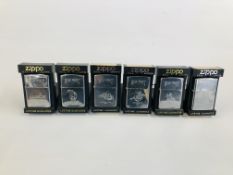 6 X CASED ZIPPO LIGHTERS "WILD WEST" COLLECTION INCLUDING PONY EXPRESS 1860, TRIAL BOSS 1860,