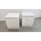 A PAIR OF WHITE FINISH 2 DRAWER BEDSIDE CABINETS.