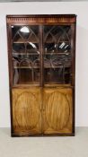 A GEORGE III MAHOGANY BOOKCASE WITH DOUBLE CUPBOARD BELOW,