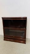 A SMALL GLOBE WERNICK STYLE BOOKCASE WITH LOWER GLASS DOOR.