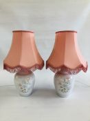 PAIR OF DENBY DAUPHINE TABLE LAMPS WITH PINK SHADES - H 31CM (NOT INCLUDING SHADES) - WIRES REMOVED