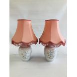 PAIR OF DENBY DAUPHINE TABLE LAMPS WITH PINK SHADES - H 31CM (NOT INCLUDING SHADES) - WIRES REMOVED