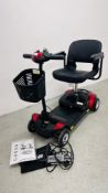 A PRIDE GOGO ELITE TRAVELLER COMPACT FOLDING MOBILITY SCOOTER WITH CHARGER, KEY,