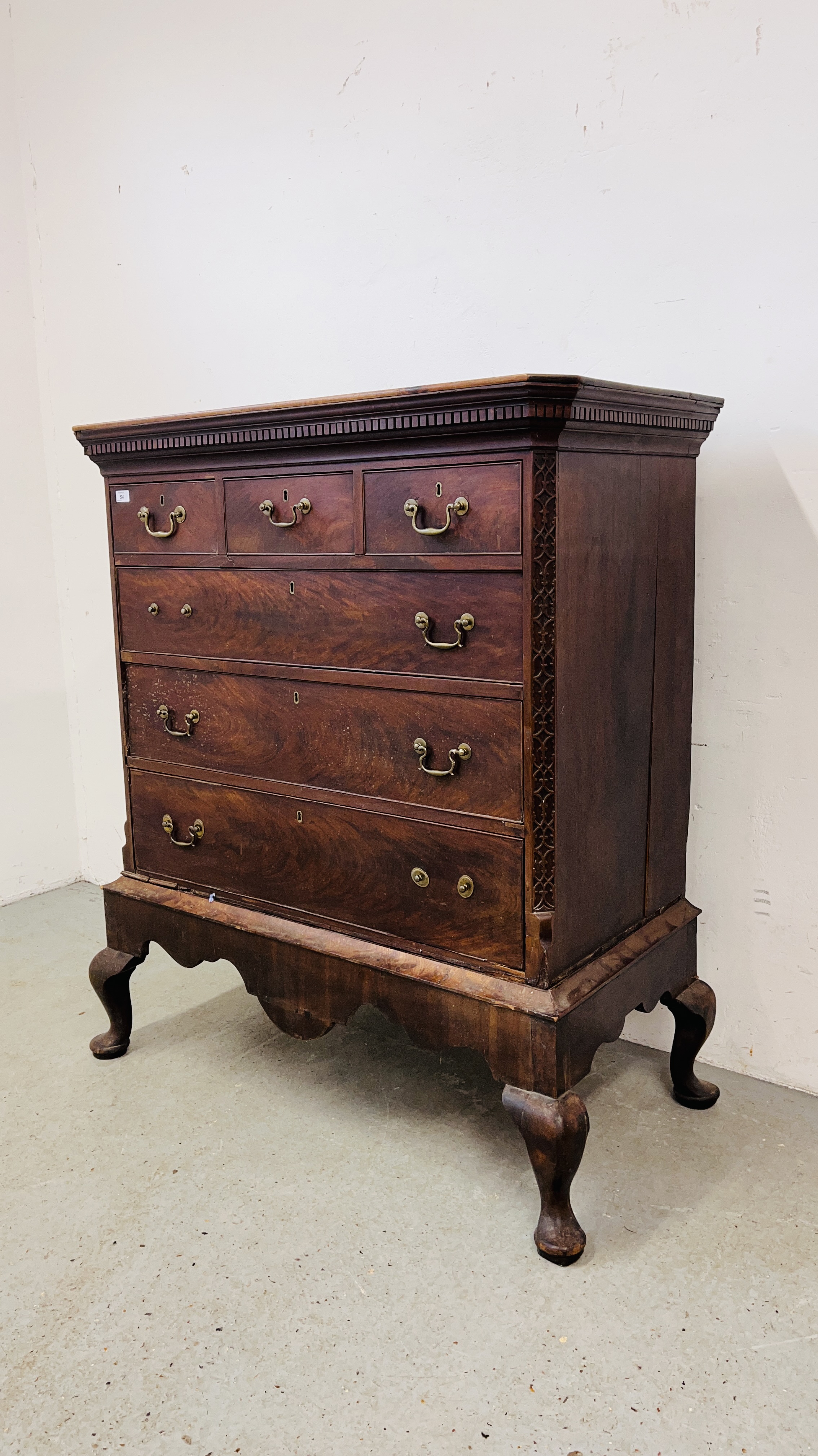 AN ANTIQUE MAHOGANY THREE OVER THREE DRAWER CHEST ON SPLAYED LEG, - Image 2 of 15