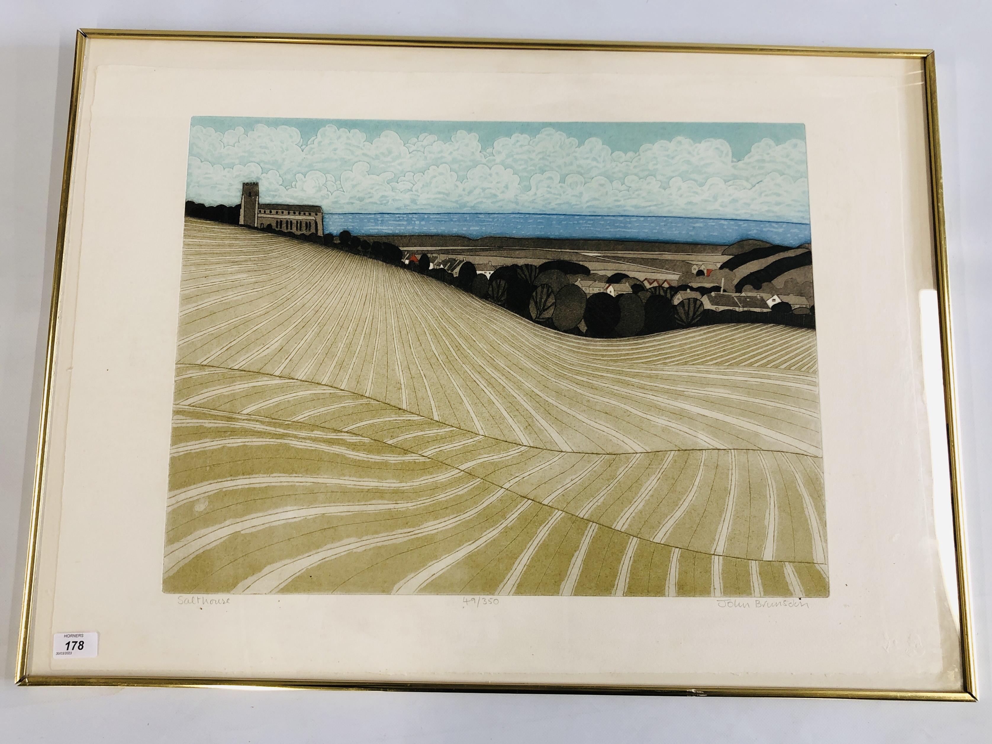 A FRAMED LIMITED EDITION 49/350 ETCHING AND AQUATINT BEARING PENCIL SIGNATURE JOHN BRUNSDON