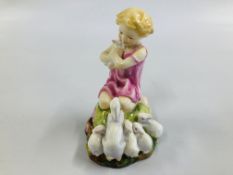 A ROYAL WORCESTER FIGURE OF A GIRL WITH RABBITS MY FAVOURITE MODELLED BY F.G.