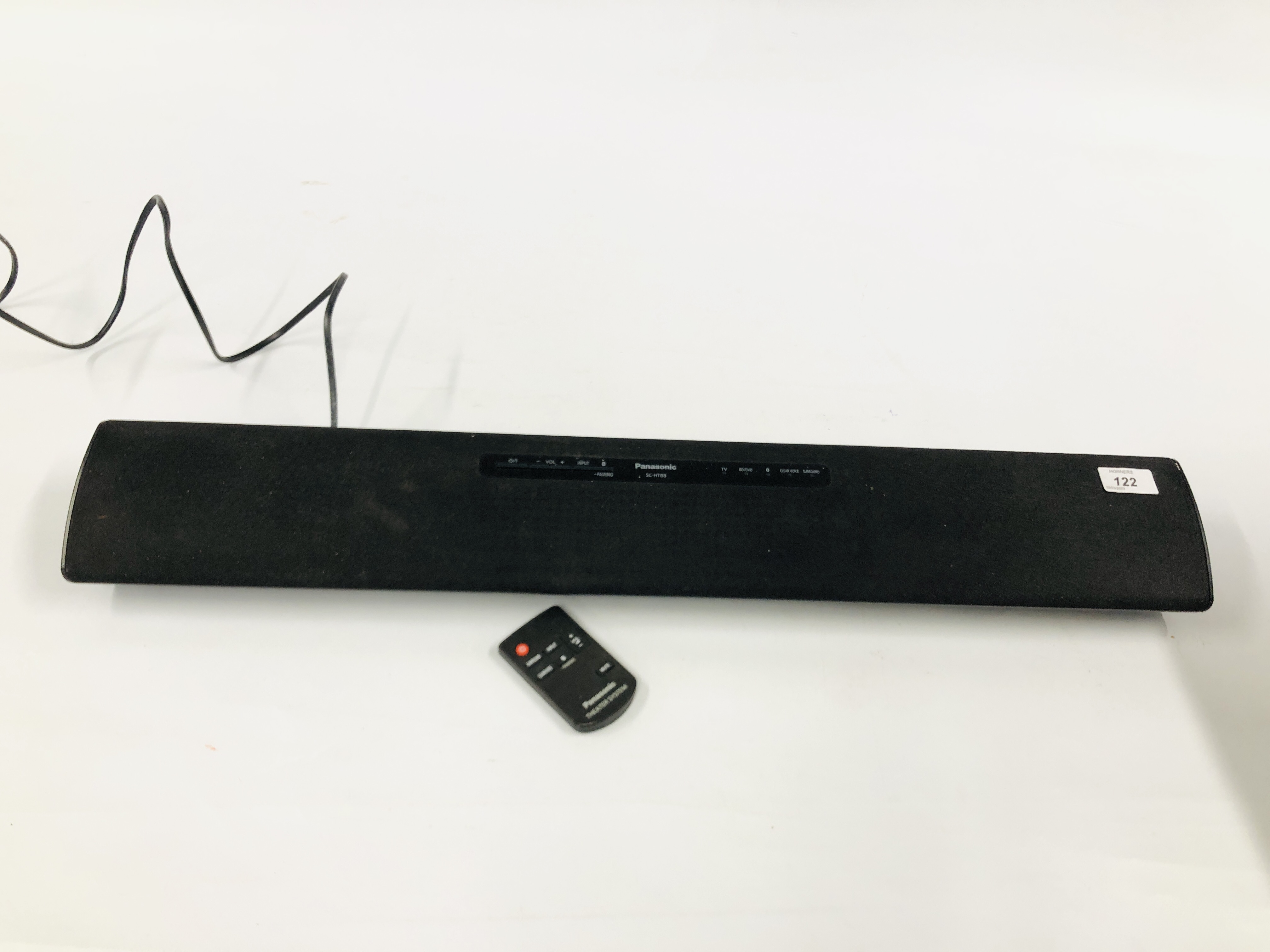 A PANASONIC SOUND BAR WITH REMOTE - MODEL SC-HTD8 - SOLD AS SEEN.