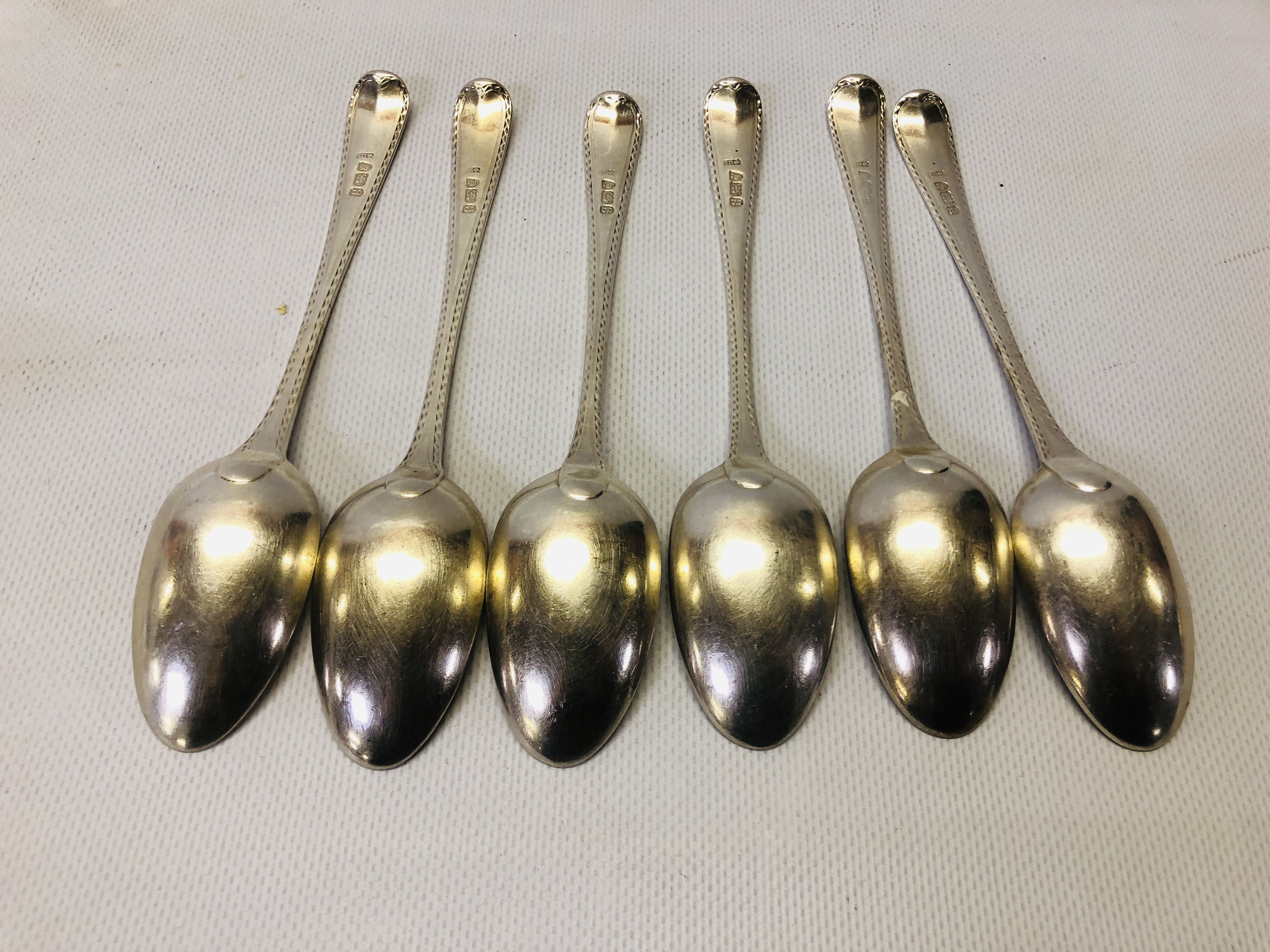 A SET OF 6 BRIGHT-CUT SILVER DESSERT SPOONS, WILLIAM SUMNER, - Image 6 of 9