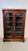 WILLIAM IV ROSEWOOD BOOKCASE WITH SOLID MARBLE TOP - 103CM. W X 150.5CM. H X 34.5CM. D.