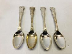 4 WILLIAM IV LARGE KING'S PATTERN SILVER TEASPOONS, W.