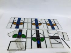 A GROUP OF 5 STAINED GLASS WINDOW PANELS, SOME A/F.