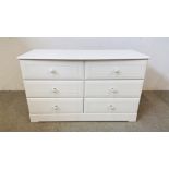 A MODERN WHITE FINISH 6 DRAWER DRESSING TABLE. W 124CM X D 46CM X H 75CM.