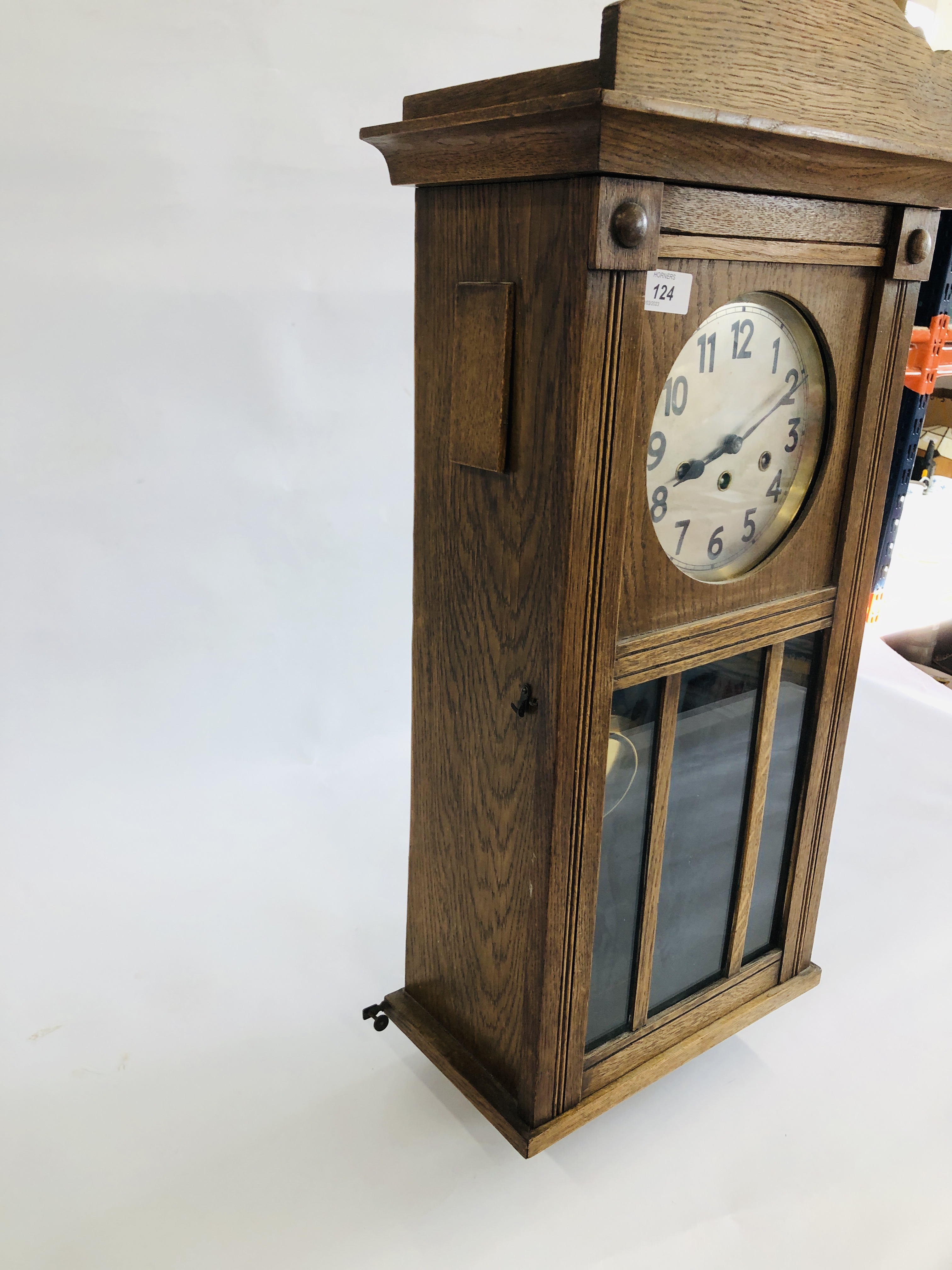 AN OAK CASED REGULATOR STYLE WALL CLOCK WESTMINSTER CHIMING - Image 5 of 7