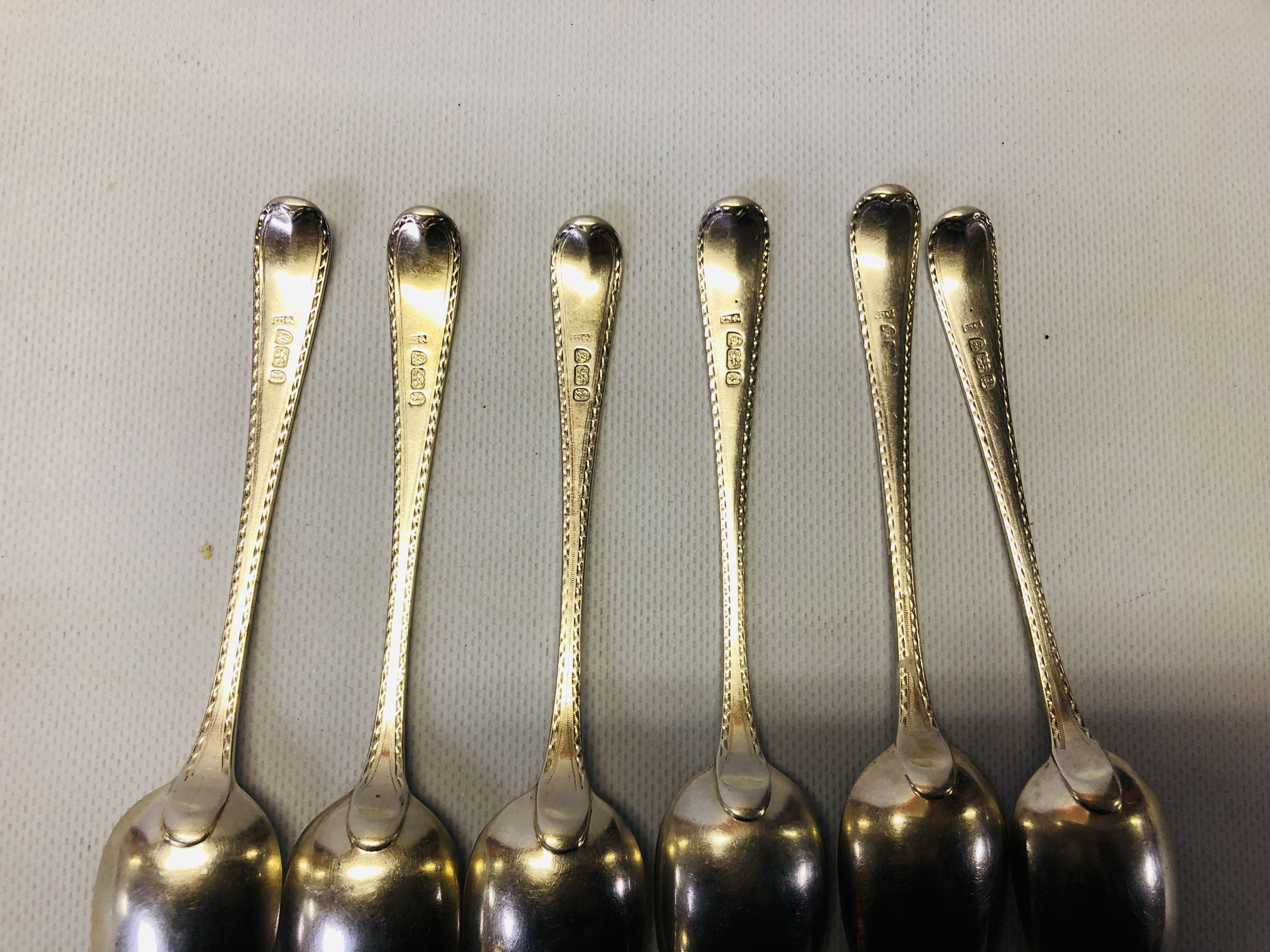A SET OF 6 BRIGHT-CUT SILVER DESSERT SPOONS, WILLIAM SUMNER, - Image 7 of 9