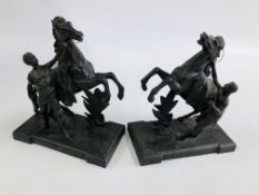 PAIR OF VINTAGE SPELTER MARLEY HORSES L 22.5CM X D 12CM X H 27CM.