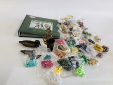 A BOX CONTAINING AN EXTENSIVE COLLECTION OF MODERN AND VINTAGE BEADED NECKLACES ETC.