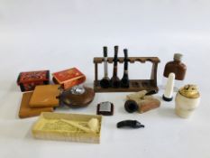 A COLLECTION OF ASSORTED VINTAGE SMOKING PARAPHERNALIA TO INCLUDE PIPES, FALCON EXAMPLE, HIP FLASK,