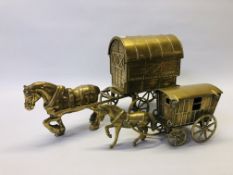 A VINTAGE HEAVY BRASS HEAVY HORSE PULLING A TRADITIONAL CARRIAGE,