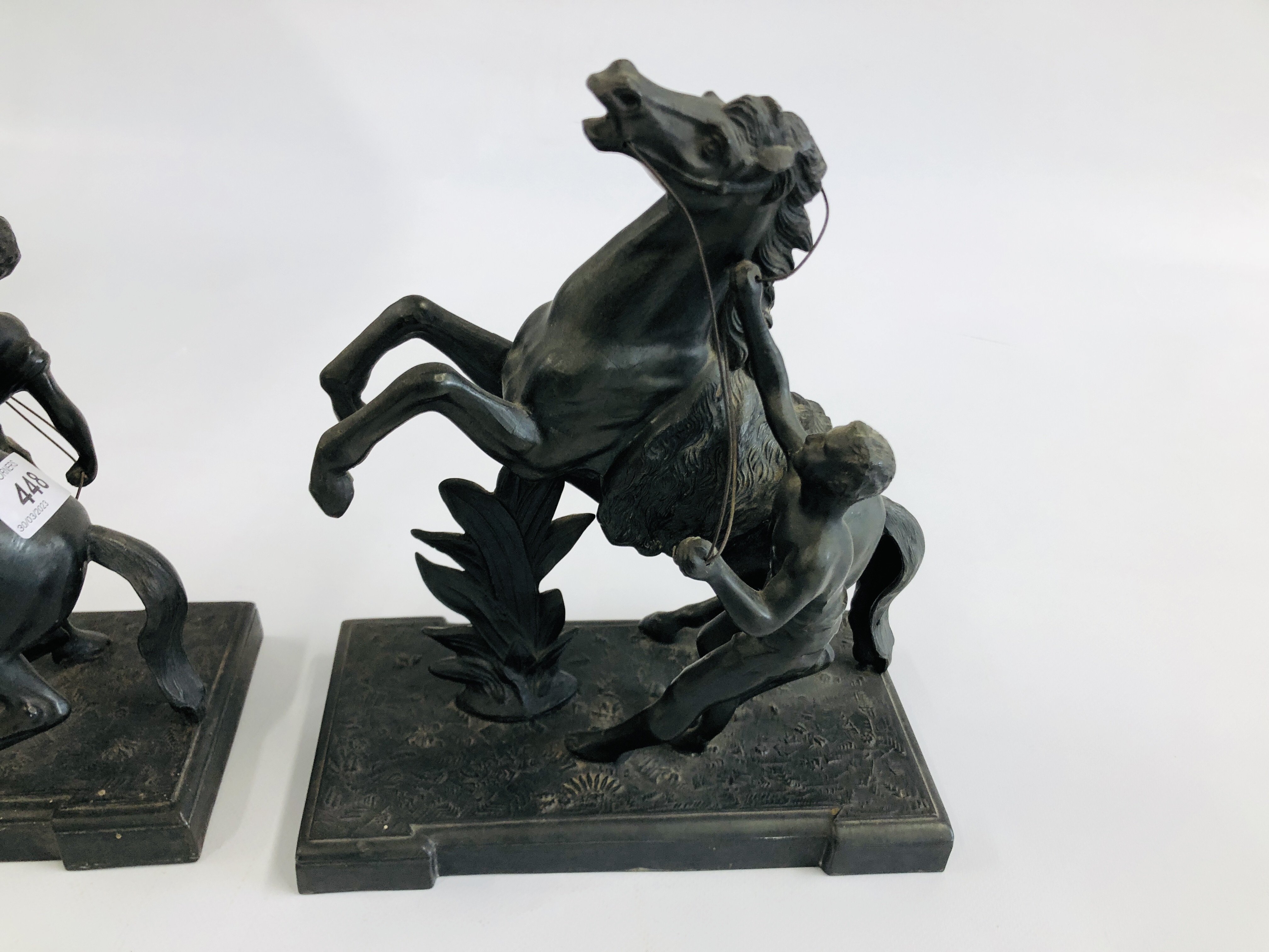 PAIR OF VINTAGE SPELTER MARLEY HORSES L 22.5CM X D 12CM X H 27CM. - Image 5 of 8