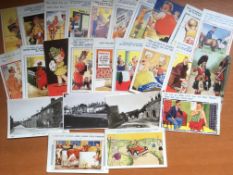 BOX OF MIXED POSTCARDS INCLUDING COMIC TYPES, ALSO A FEW CIGARETTE AND TRADE CARDS.