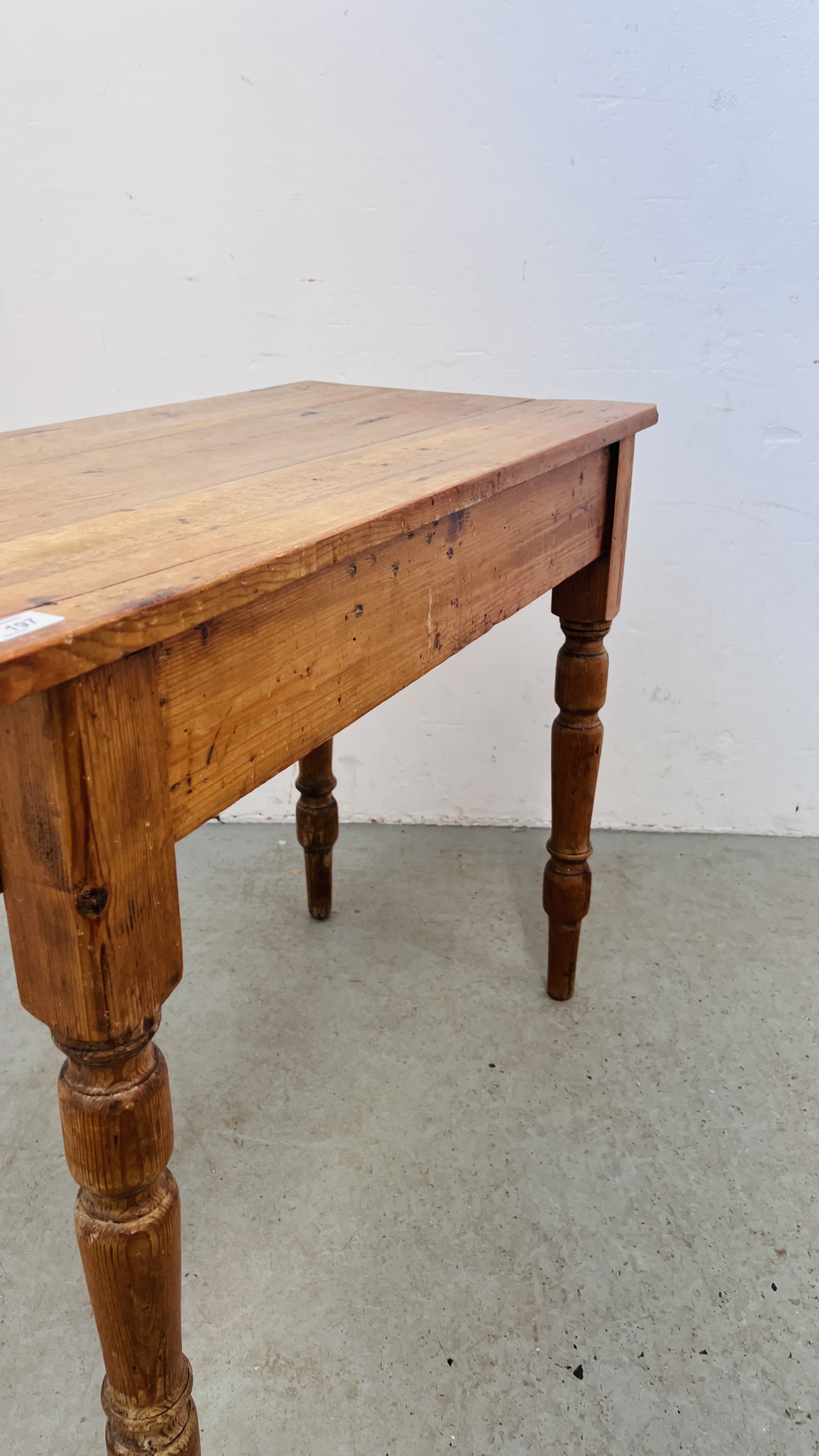 ANTIQUE WAXED PINE KITCHEN TABLE WITH DRAWER TO END, W 92CM, D 45CM. - Image 6 of 8