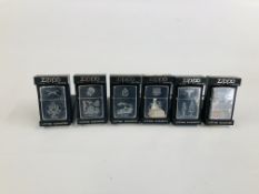 6 X CASED ZIPPO LIGHTERS MILITARY RELATED TO INCLUDE US NAVY, WINGS OF WAR, US ARMY,