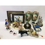 COLLECTION OF FIGURES, CERAMICS, VASES AND PLATES ETC.