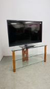 PANASONIC 42" FLAT SCREEN TV MODEL TX-L42ET5B COMPLETE WITH MODERN 3 TIER GLASS STAND.