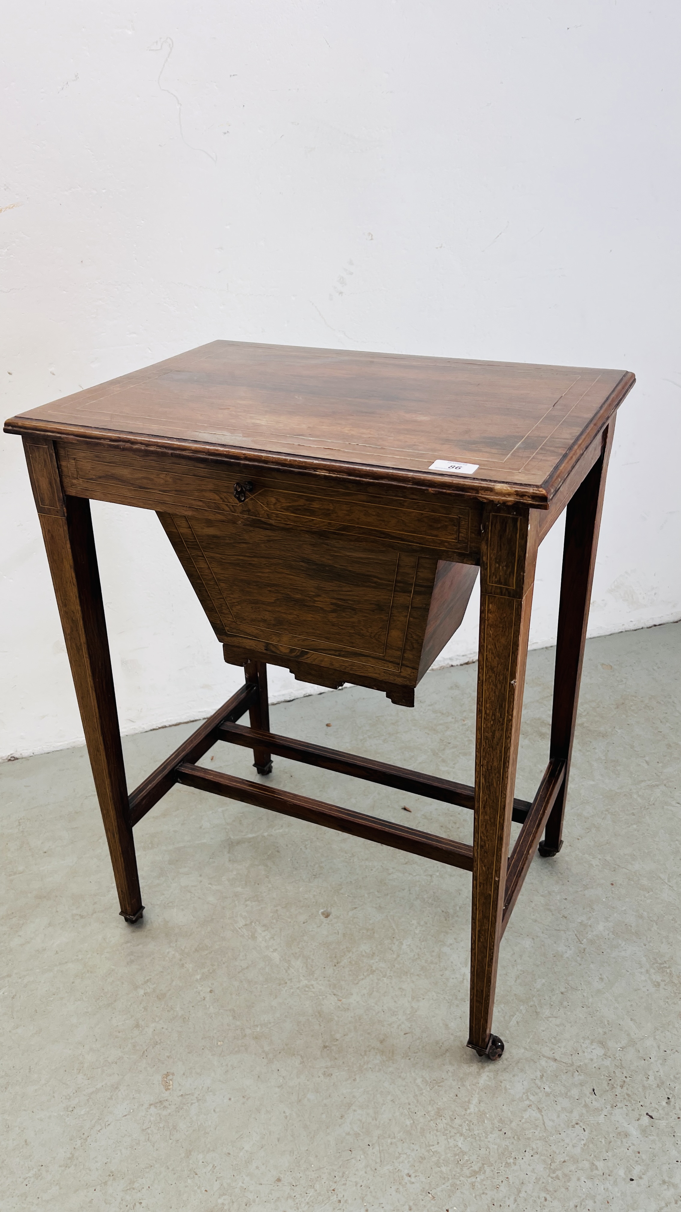 AN EDWARDIAN INLAID MAHOGANY WORK TABLE - W 56CM X D 41CM X 73CM.