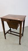 AN EDWARDIAN INLAID MAHOGANY WORK TABLE - W 56CM X D 41CM X 73CM.