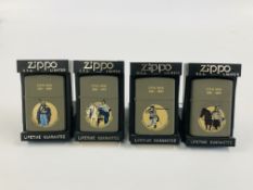 A GROUP OF FOUR CASED CIVIL WAR ZIPPO LIGHTERS.