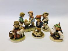 A GROUP OF 5 ASSORTED "GOEBEL" CABINET ORNAMENTS TO INCLUDE EXAMPLES OF CHILDREN PLAYING WITH