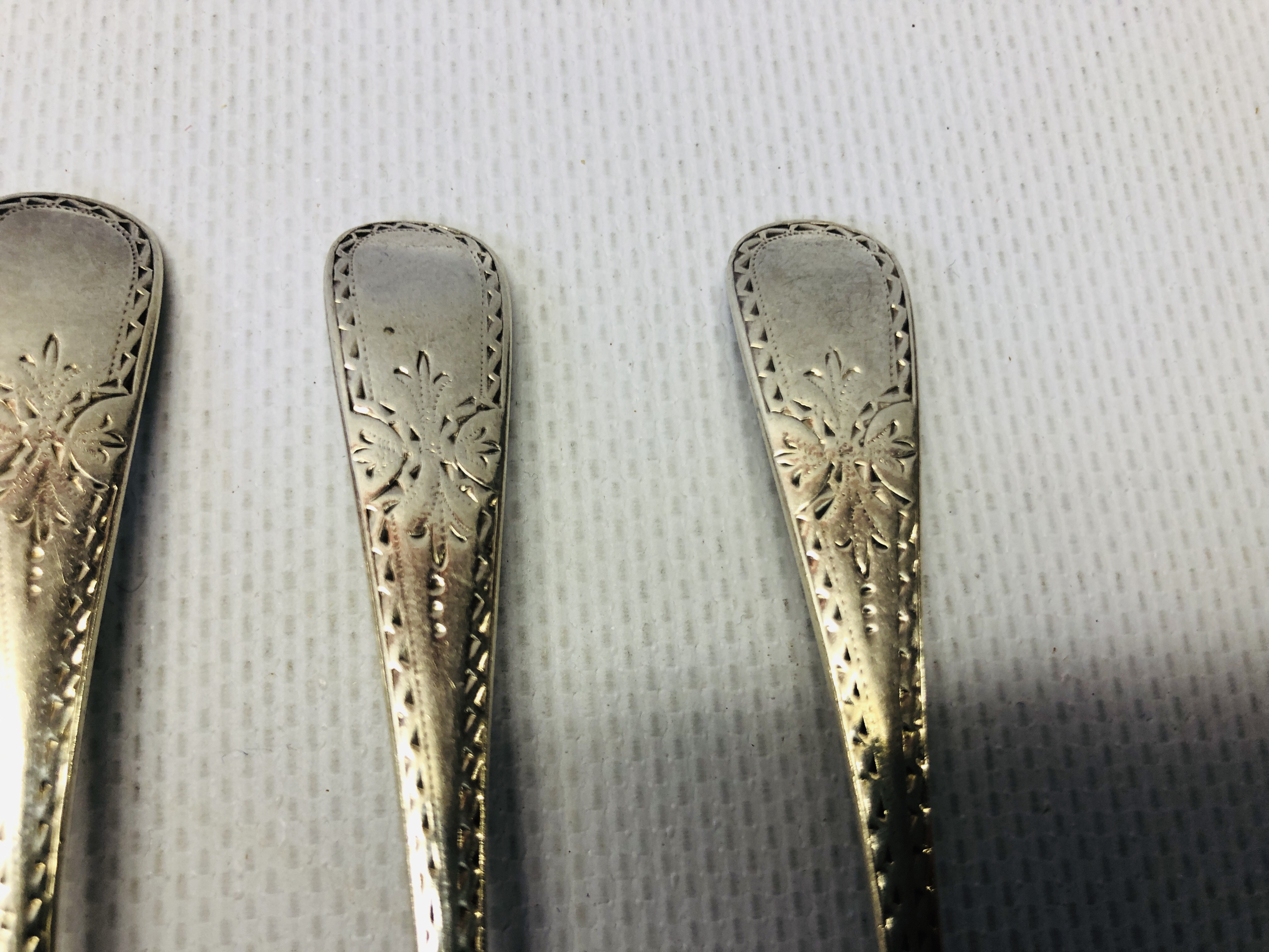 FIVE BRIGHT-CUT SILVER TEASPOONS, - Image 6 of 9