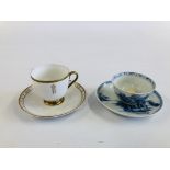 A NANKING CARGO ORIENTAL BLUE & WHITE TEA BOWL AND SAUCER (CHRISTIES 5066) ALONG WITH A LASKILL,