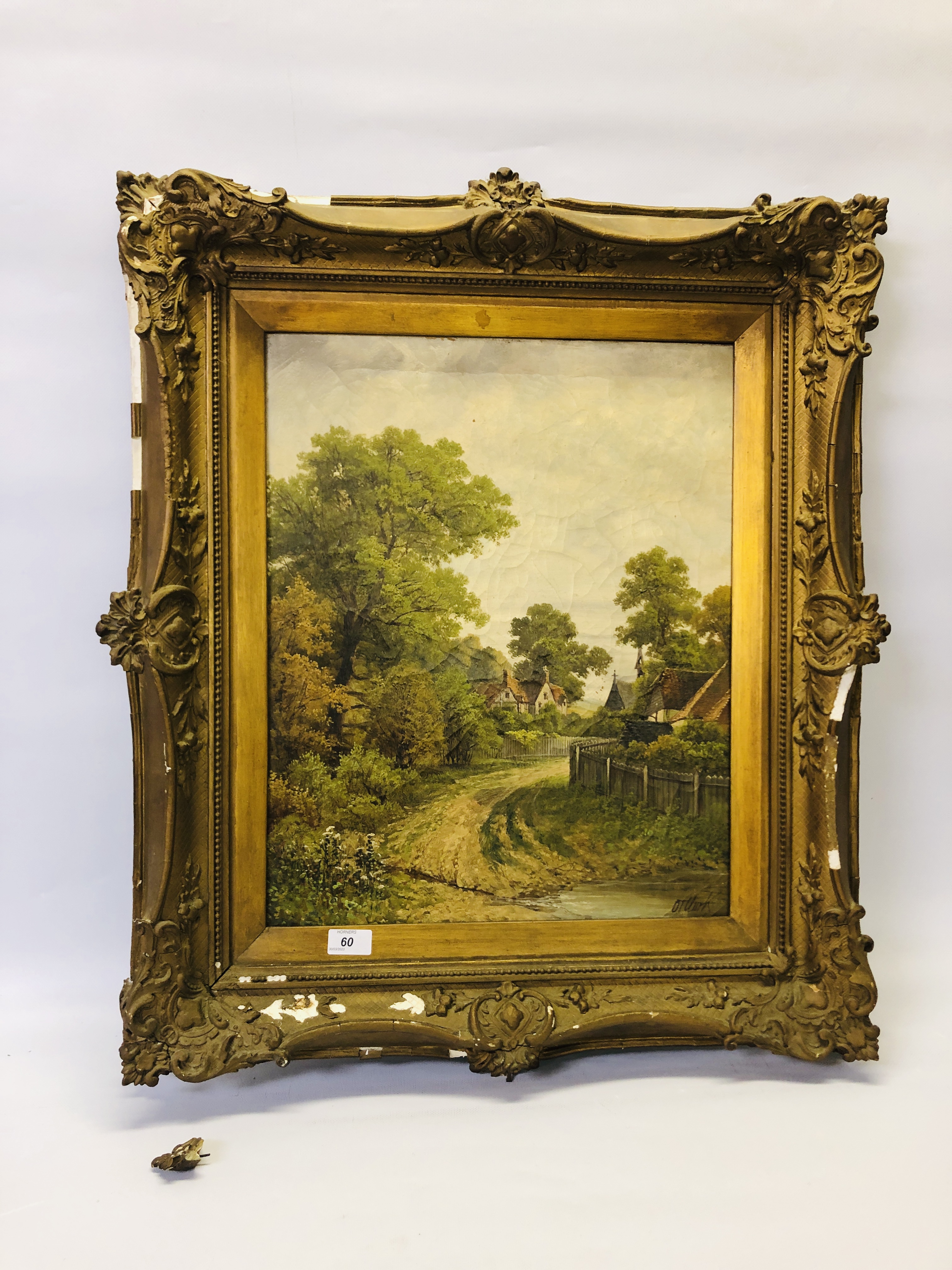 19TH CENTURY OIL ON CANVAS "ENTRANCE TO HIGHGATE WOODS" BEARING SIGNATURE O.T. CLARK.