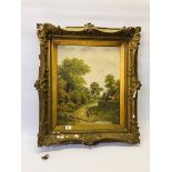 19TH CENTURY OIL ON CANVAS "ENTRANCE TO HIGHGATE WOODS" BEARING SIGNATURE O.T. CLARK.