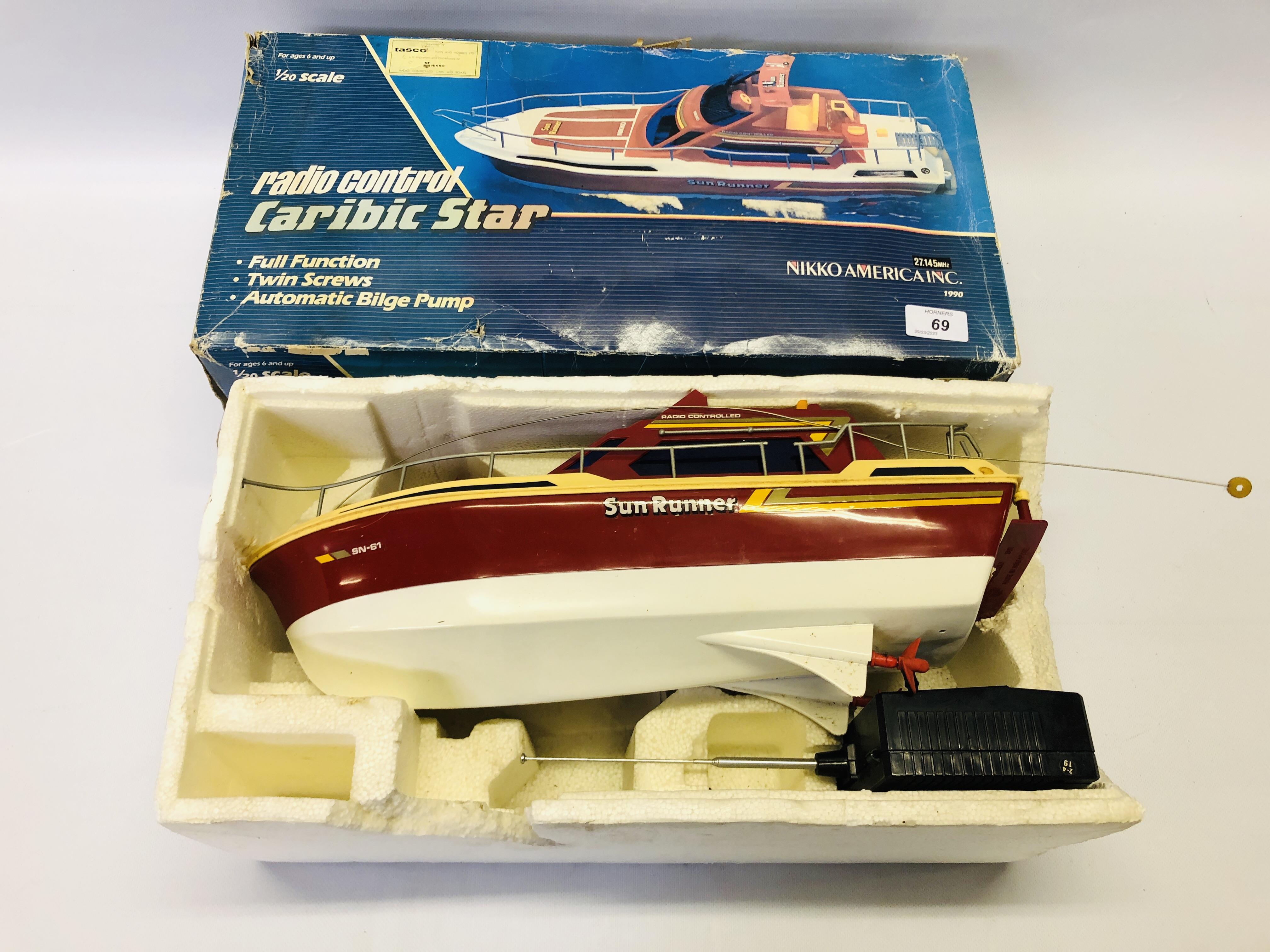 NIKKO AMERICAINC RADIO CONTROL CARIBIC STAR SUN RUNNER SPEED BOAT WITH ORIGINAL BOX AND