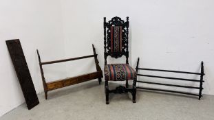 A HEAVILY CARVED HIGH BACK HALL CHAIR, CARVED PANEL,