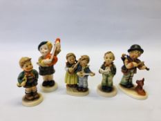 A GROUP OF 5 ASSORTED "GOEBEL" CABINET ORNAMENTS MAINLY HOLDING MUSICAL INSTRUMENT AND SHEET MUSIC