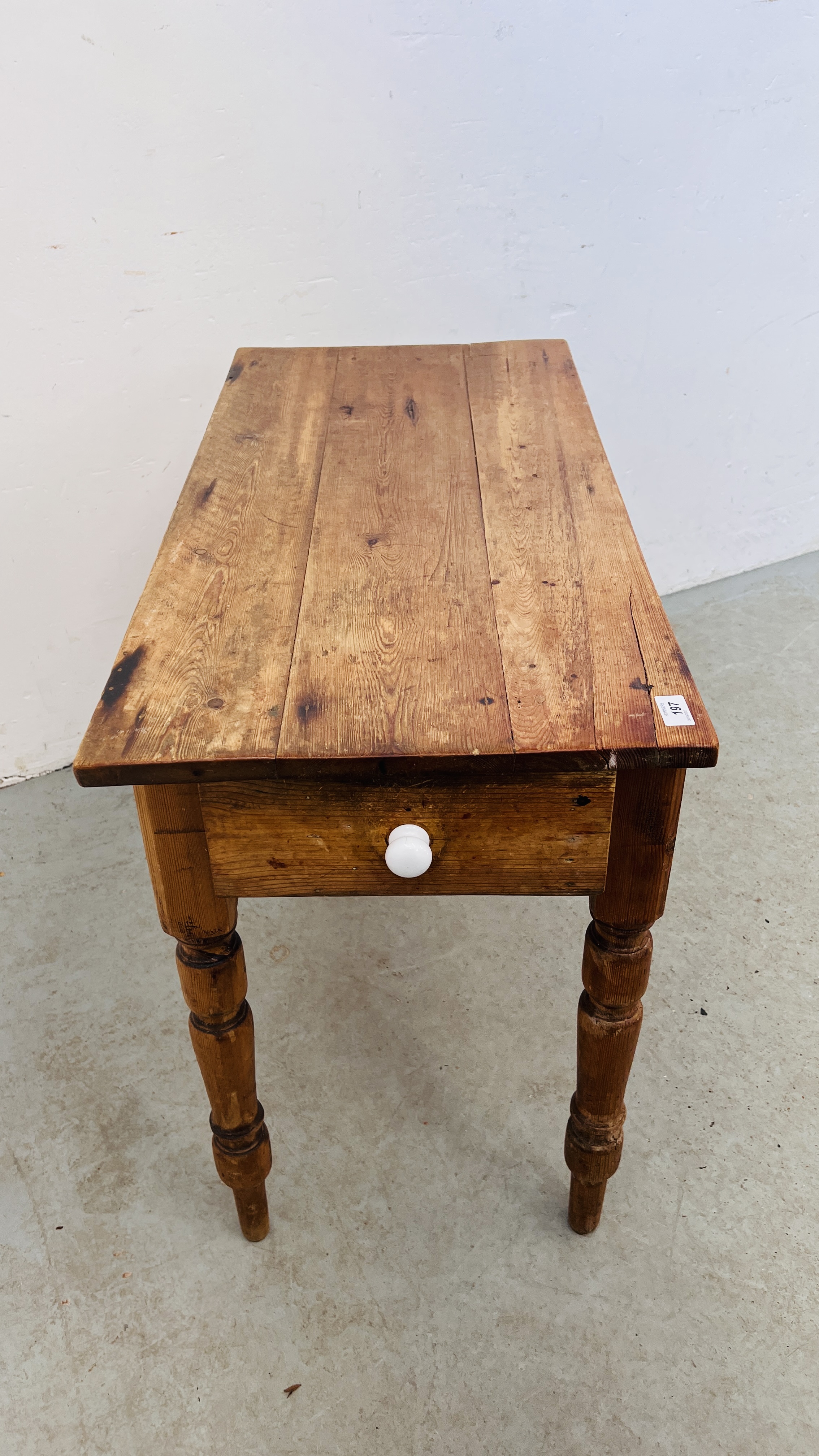 ANTIQUE WAXED PINE KITCHEN TABLE WITH DRAWER TO END, W 92CM, D 45CM. - Image 8 of 8